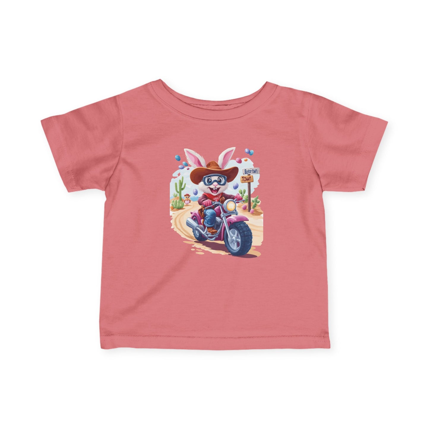 Biker Bunny Baby Tee - Cute Easter Rabbit on Motorcycle Shirt for Infants, Funny Spring Outfit, Gift for 6-24 Month Old Babies