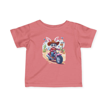 Biker Bunny Baby Tee - Cute Easter Rabbit on Motorcycle Shirt for Infants, Funny Spring Outfit, Gift for 6-24 Month Old Babies