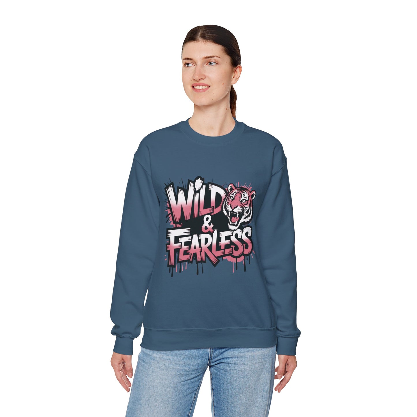 Women's Sweatshirt Wild & Fearless, Tiger Graffiti Graphic Pullover, Bold Urban Streetwear Top