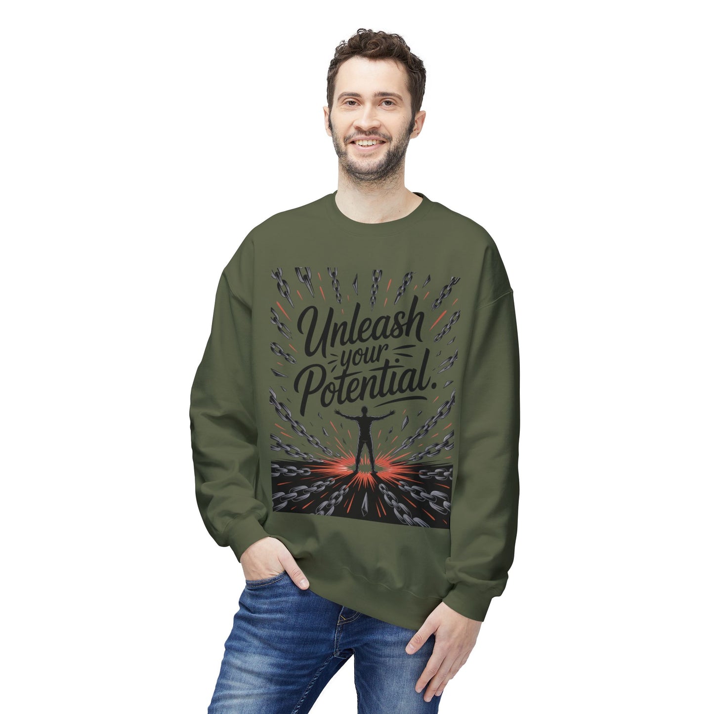 Unleash Your Potential Men's Sweatshirt, Motivational Crewneck, Inspirational Gift For Men, Gift for Graduates, Personal Growth Apparel