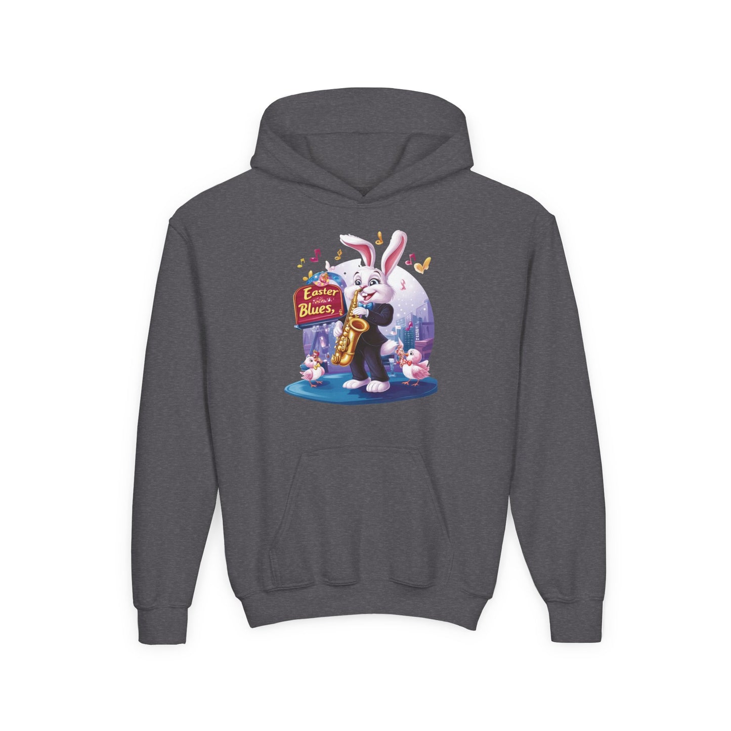 Easter Blues Youth Hoodie, Cute Bunny Sweatshirt, Spring Festival Apparel, Kid's Gift, Music Celebration, Easter Outfit