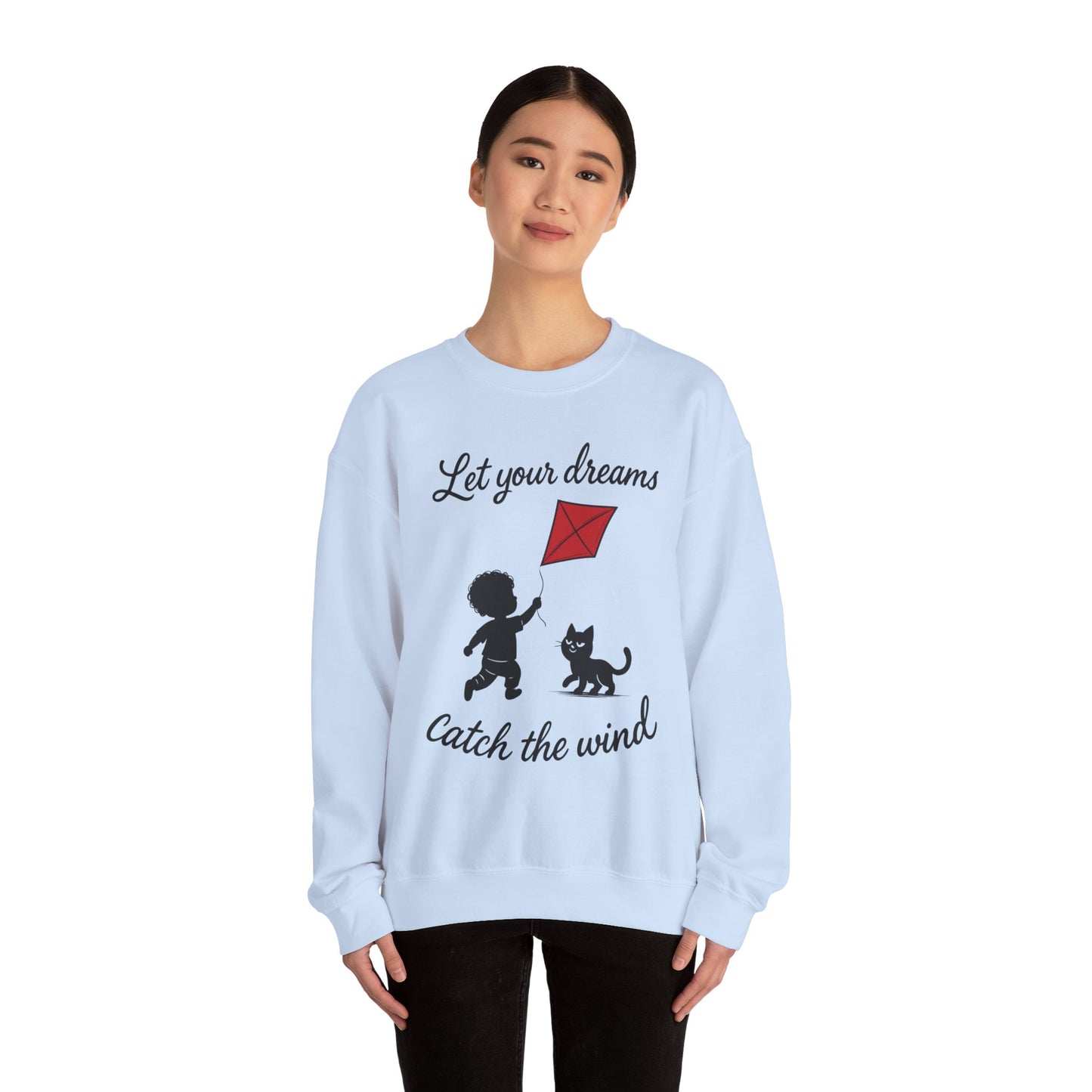 Dream Big Womens Crewneck Sweatshirt, Inspirational Gift, Cozy Lounge Wear, Cat Lover's Apparel, Kid's Motivation Sweatshirt