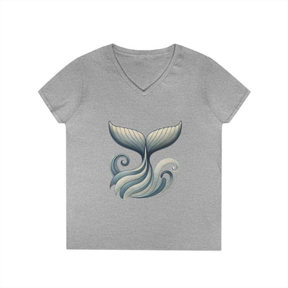 Whale Tail Ocean Wave Graphic V-Neck T-Shirt, Unisex Heavy Cotton Shirt for Sea Lovers, Ocean Lover Shirt, Summer Fashion Tee Gift