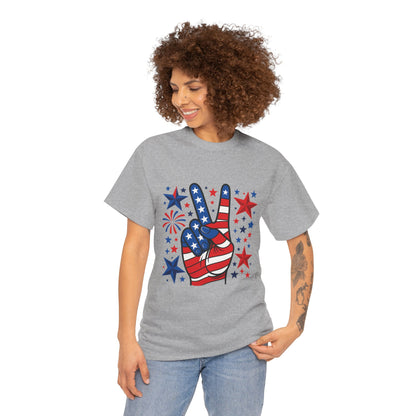 Patriotic Peace Hand Unisex Heavy Cotton Tee - Ideal for July 4th, Independence Day, Celebrations, Casual Wear, Everyday Style