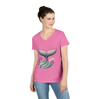 Whale Tail Ocean Wave Graphic V-Neck T-Shirt, Unisex Heavy Cotton Shirt for Sea Lovers, Ocean Lover Shirt, Summer Fashion Tee Gift