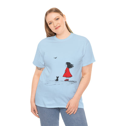 Cat Lover Tee, Cute Graphic T-Shirt, Cat & Girl Design, Gift for Cat Owners, Casual Stylish Unisex Cotton Shirt, Women's Cotton T-Shirt