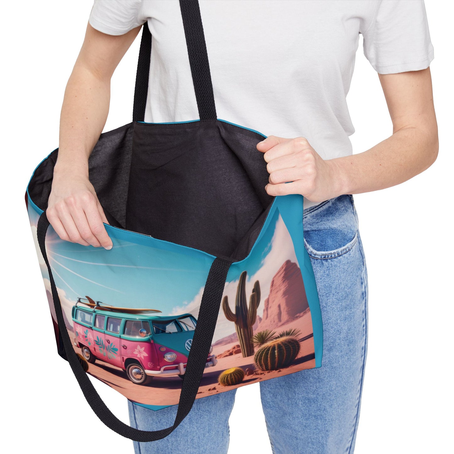 Retro Camper Van Weekender Bag, Desert Road Trip Tote, Colorful VW Bus Travel Bag, Boho Adventure Gift, Boho Beach Bag