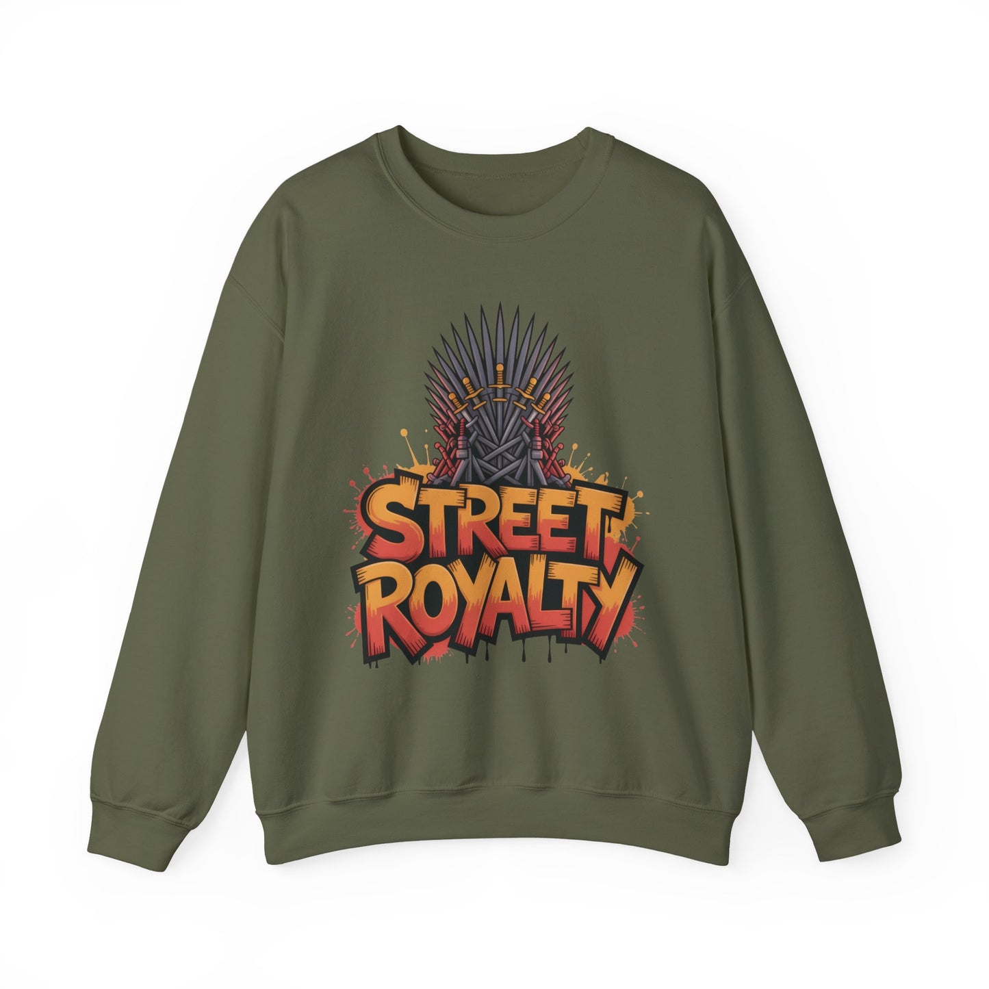 Street Royalty Men's Crewneck Sweatshirt, Graffiti Crown Graphic Pullover, Urban Streetwear Top for Men
