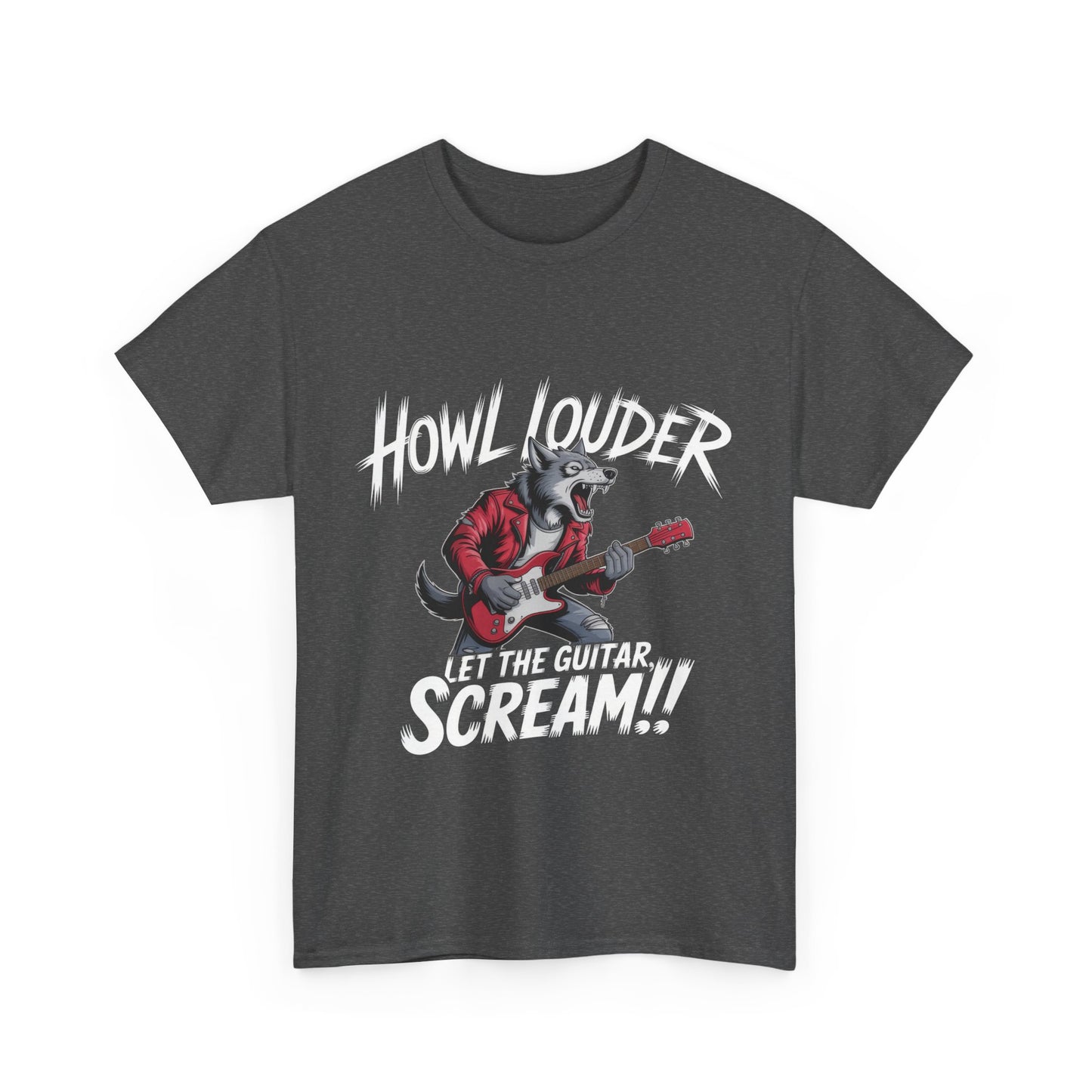 Rockin' Wolf Unisex Tee, Perfect for Music Lovers, Music Lover Graphic T-Shirt, Cool Guitarist Wolf Design, Rock Wolf Electric Guitar Tee