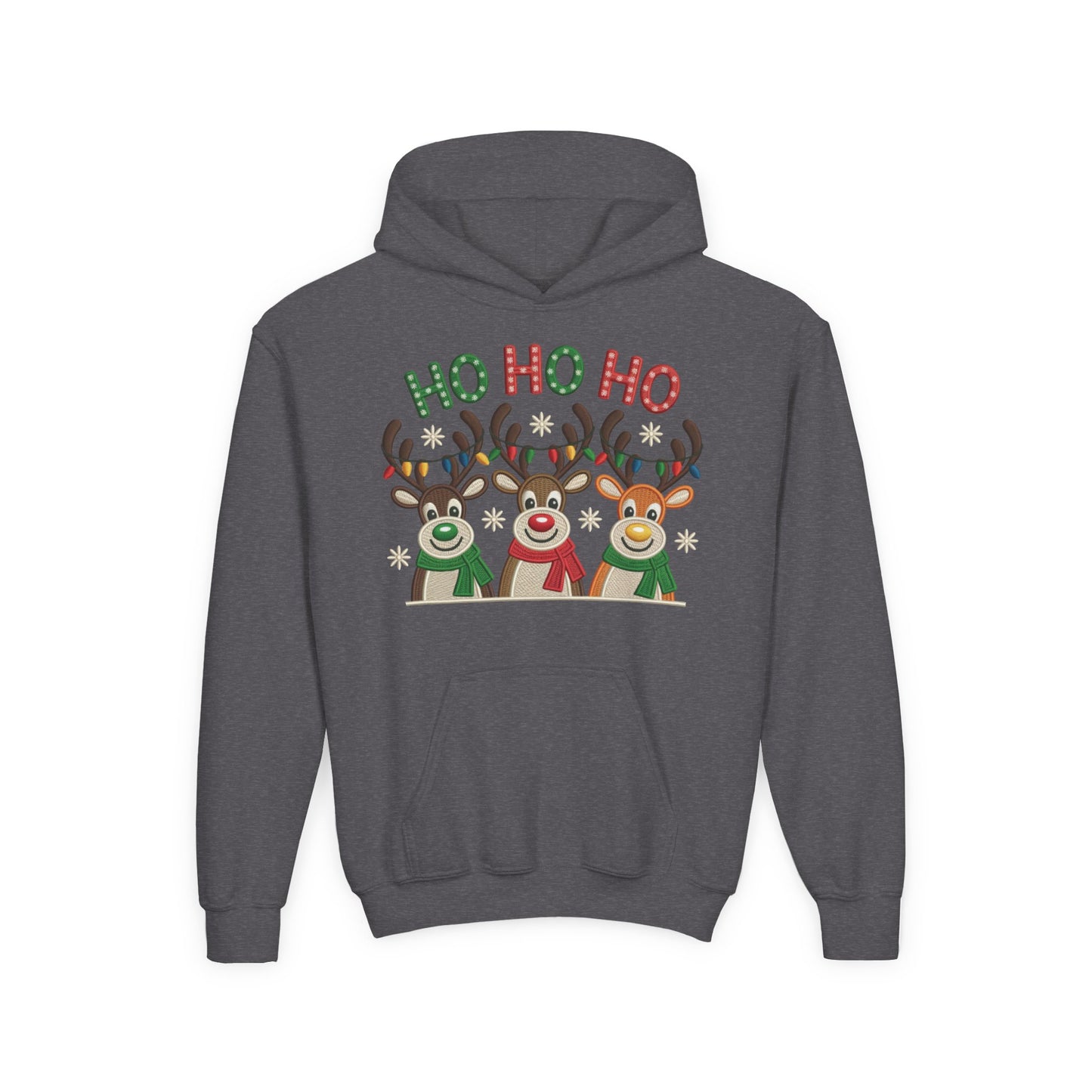 Ho Ho Ho Reindeer Hoodie for Girls, Cute Christmas Holiday Kids Pullover, Youth Hooded Sweatshirt