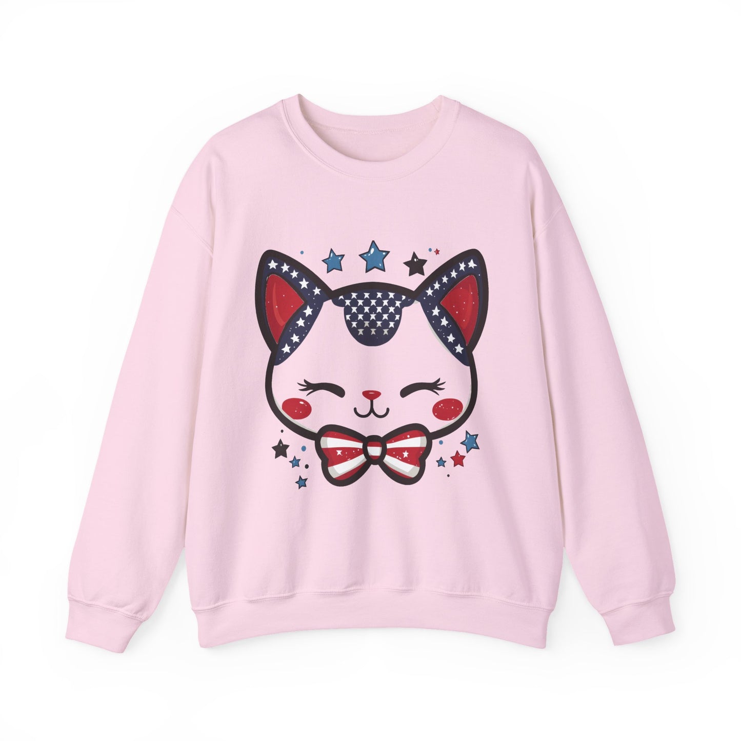 Cute Patriotic Cat Graphic Sweatshirt, Cozy Women's Crewneck, Cat Lover Gift, Fourth of July, Perfect for Holidays and Celebrations