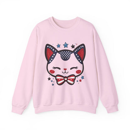 Cute Patriotic Cat Graphic Sweatshirt, Cozy Women's Crewneck, Cat Lover Gift, Fourth of July, Perfect for Holidays and Celebrations