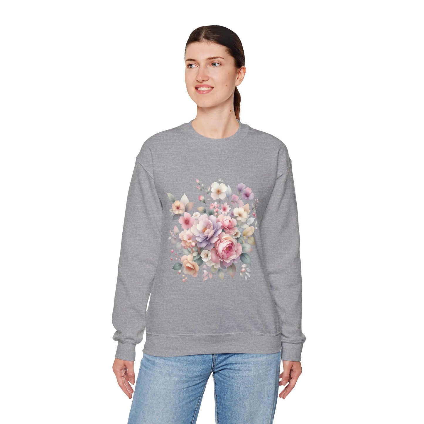 Floral Crewneck Sweatshirt, Cozy Floral Sweatshirt for Spring, Gift for Her, Women's Floral Top, Pastel Floral Sweatshirt