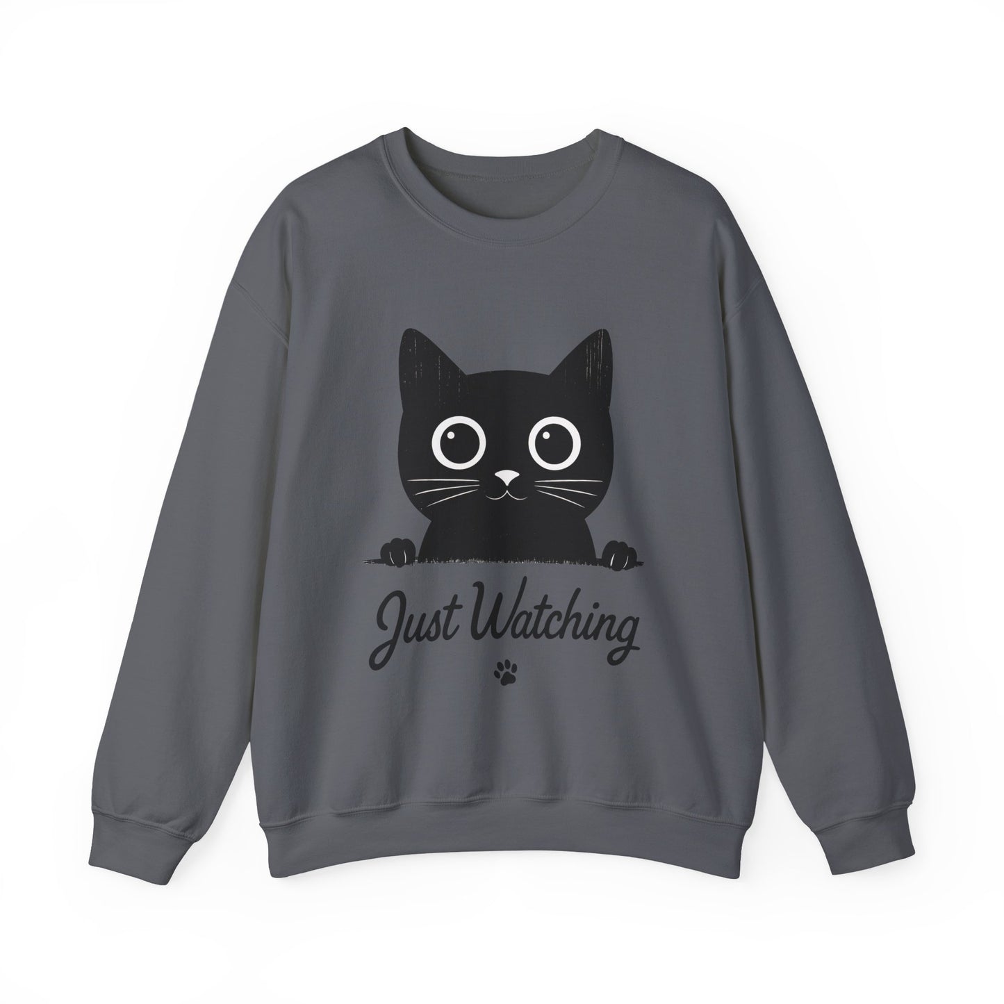 Funny Black Cat Womens Crewneck Sweatshirt - Just Watching Minimalist Kitty Pullover - Cozy Cat Lover Gift, Pet Owner Apparel