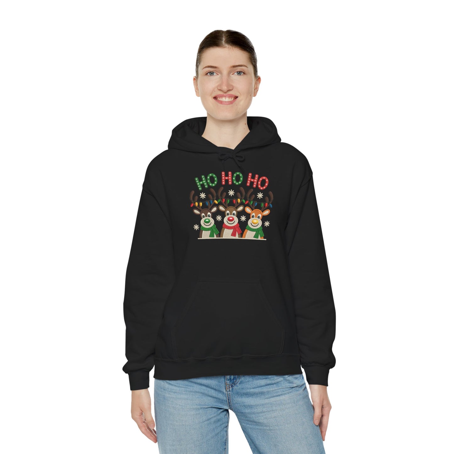 Ho Ho Ho Reindeer Hoodie, Cute Christmas Holiday Pullover for Women