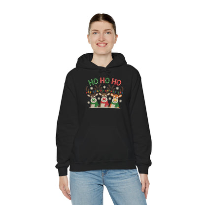 Ho Ho Ho Reindeer Hoodie, Cute Christmas Holiday Pullover for Women
