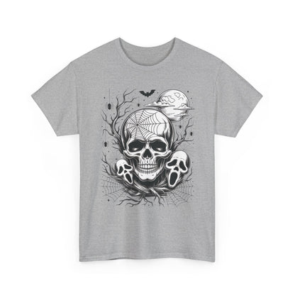 Men's Gothic Skull T-Shirt, Halloween Graphic Tee, Spider Web & Moon Horror Shirt, Spooky Skull Graphic Top for Him
