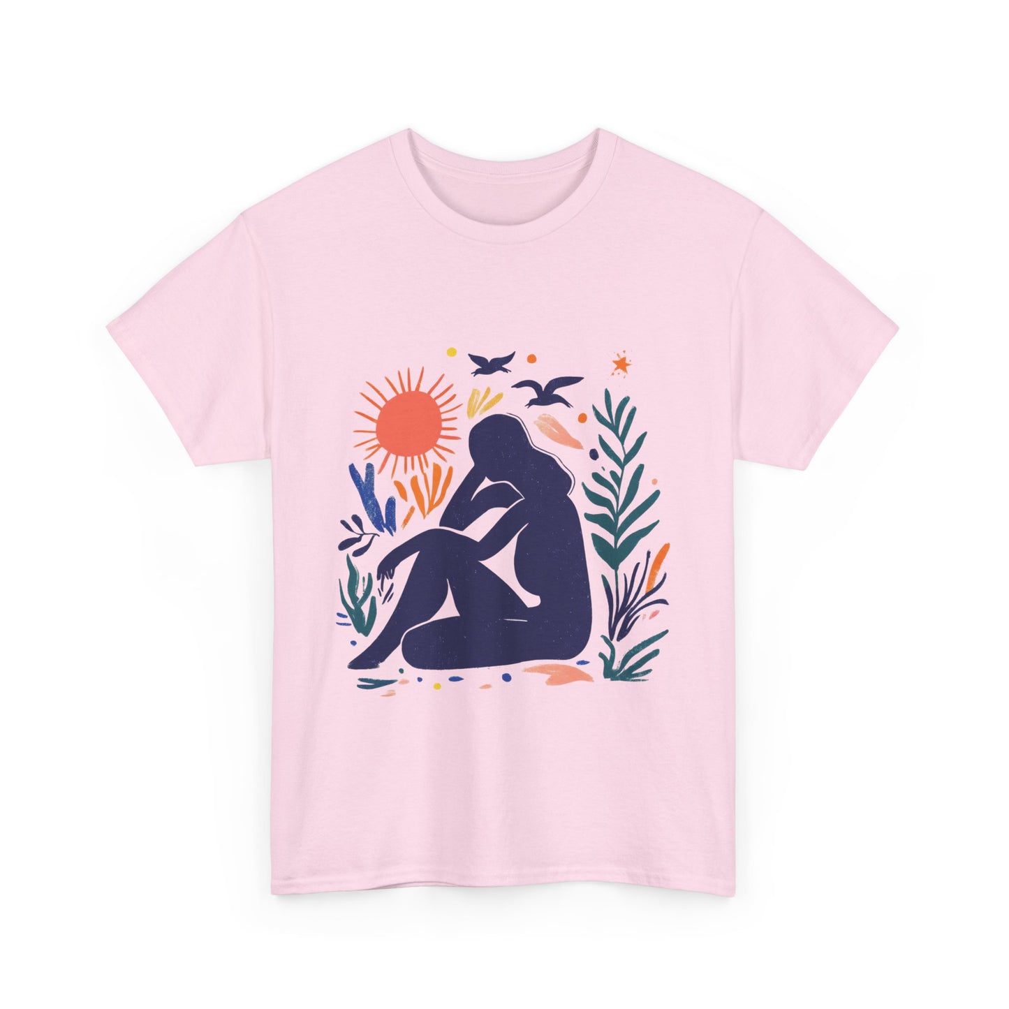 Boho Chic Unisex T-Shirt, Minimal Abstract Woman T-Shirt, Tee for Nature Lovers, Sun and Nature Print, Artistic Silhouette Tee