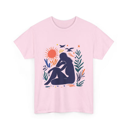 Boho Chic Unisex T-Shirt, Minimal Abstract Woman T-Shirt, Tee for Nature Lovers, Sun and Nature Print, Artistic Silhouette Tee