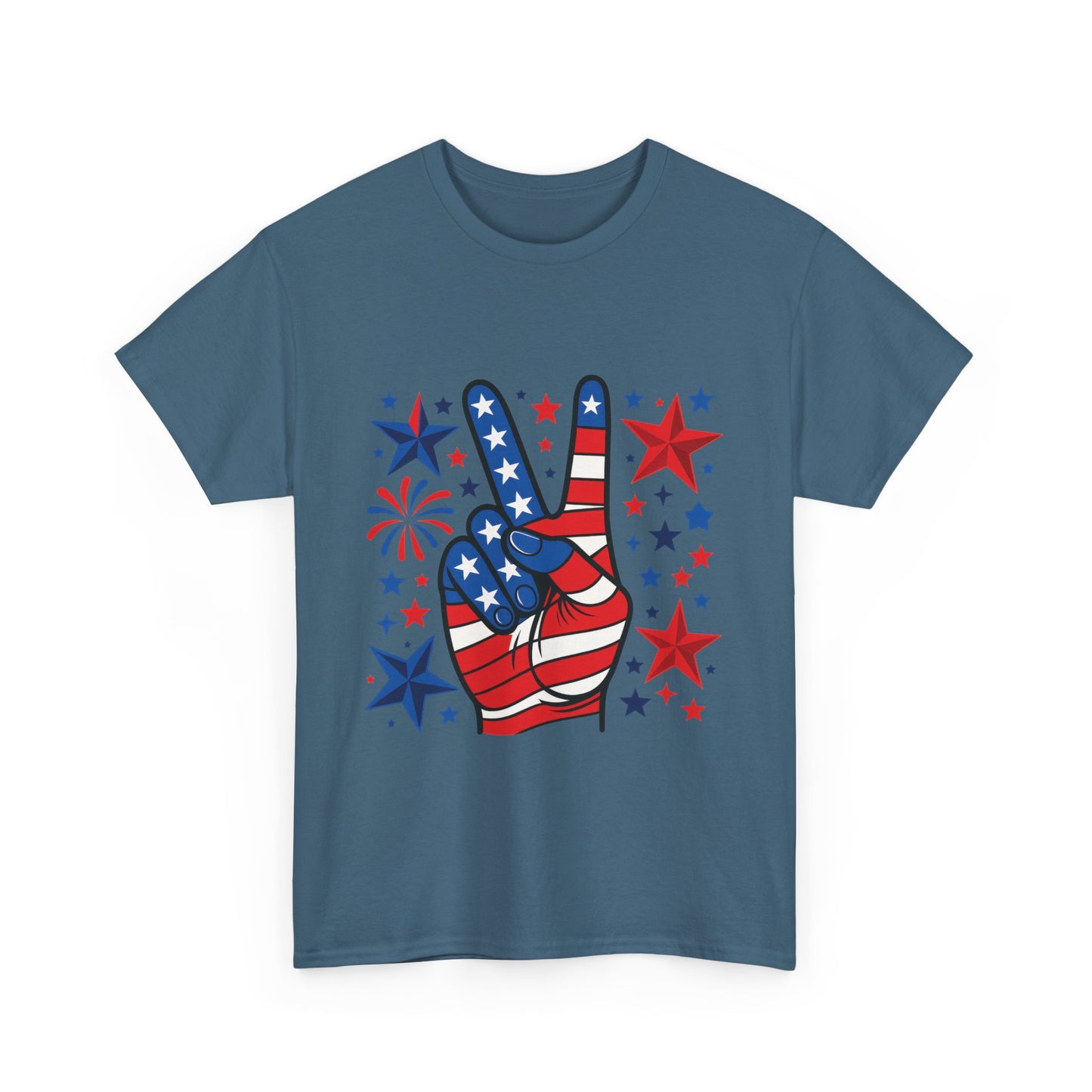 Patriotic Peace Hand Unisex Heavy Cotton Tee - Ideal for July 4th, Independence Day, Celebrations, Casual Wear, Everyday Style