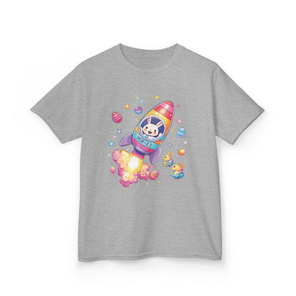 Easter Astronaut Bunny Kids T-Shirt - Cute Space Rocket Bunny with Colorful Eggs, Fun Spring Tee for Boys and Girls, Holiday Gift Idea