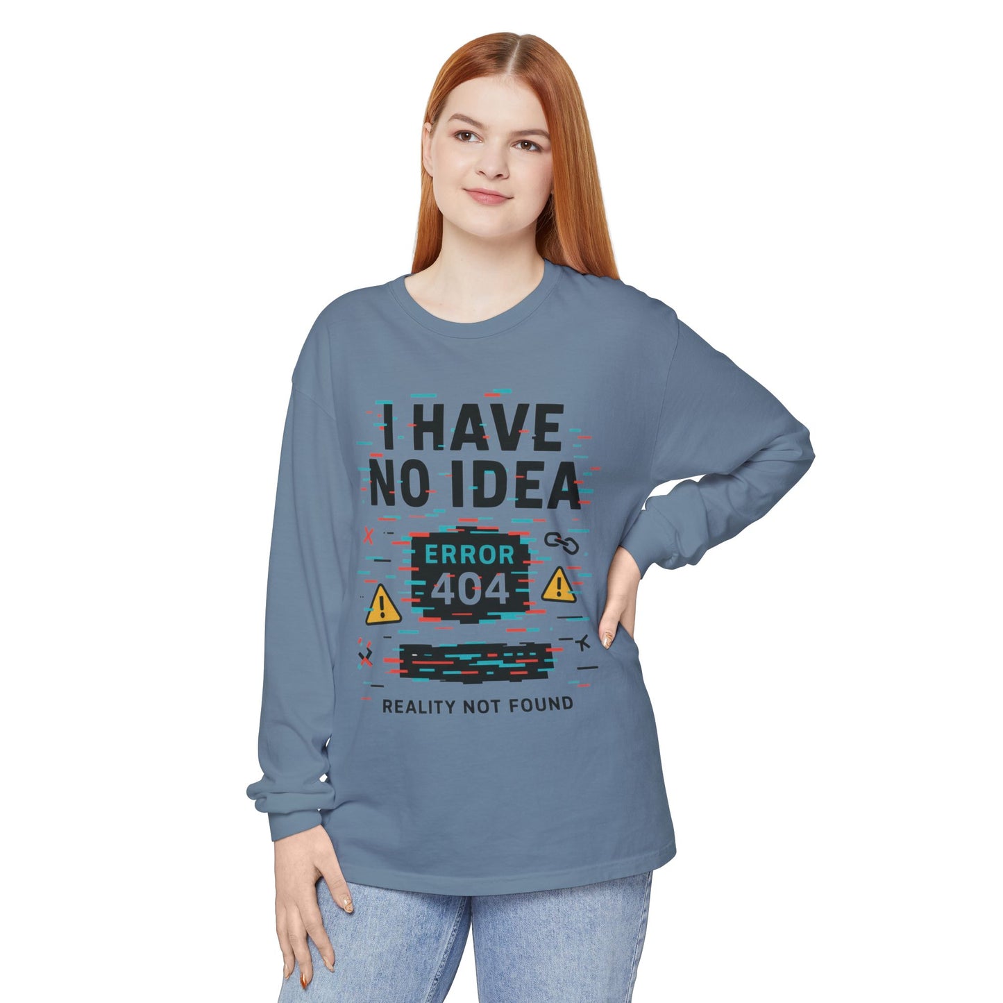 Unisex Long Sleeve T-Shirt, Funny Error 404 Graphic Tee, Internet Humor, Geeky Apparel, Quirky Humor Shirt, Gift for Tech Lovers