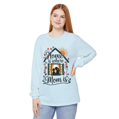 Home Is Where Mom Is Long Sleeve T-Shirt, Mother's Day Cotton Shirt, Cute Family Gift for Mom, Sentimental Mom Gift, mother's day Gift