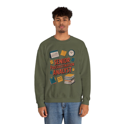 Senior Procrastination Analyst Sweatshirt, Gift for Graduates, Office Humor Apparel, Meme Sweatshirt, Casual Wear, Motivation Humor Apparel