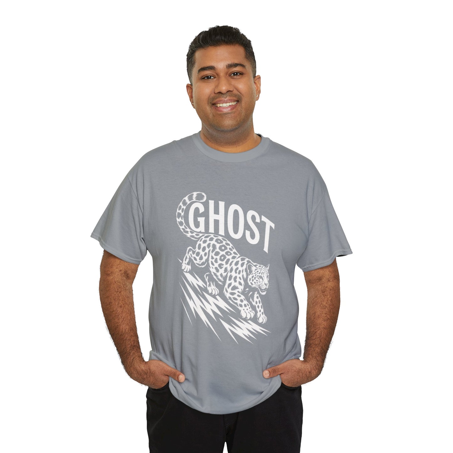 Ghost Leopard Graphic Tee, Mens T-Shirt, Casual Wear, Animal Print Top, Gift for Cat Lovers, Halloween Outfit
