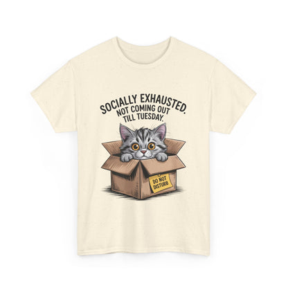 Socially Exhausted Cat Women's Tee, Funny Cat Shirt, Women's Graphic Tee, Gift for Introverts, Cute Animal T-Shirt, Weekend Wear