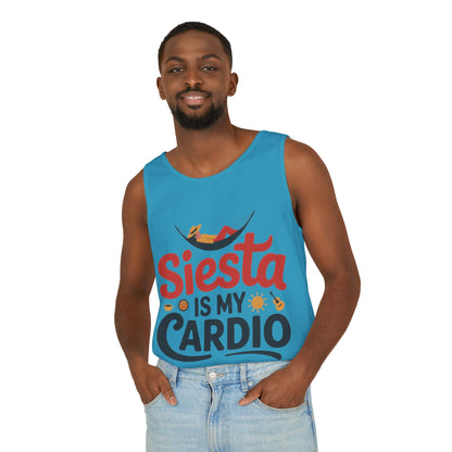 Mens Garment-Dyed Tank Top, Siesta Is My Cardio Funny Mens Tank Top Spain Humor