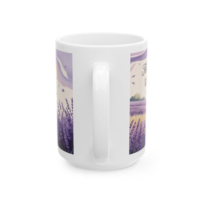 Lavender Field Mug, Bicycle Coffee Cup, Tranquil Nature Lover Gift, Calm Summer Vibes Mug, Motivational Coffee Cup, Inspirational Quotes