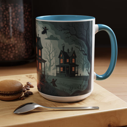 Haunted Mansion Mug, Ghostly Gothic Forest Coffee Cup, Spooky Haunted House Halloween Gift for Horror Lovers, Accent Coffee Mug (11, 15oz)