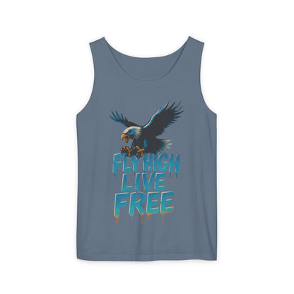 Mens Garment-Dyed Tank Top, Fly High Live Free Eagle Mens Tank Top Gym Wear