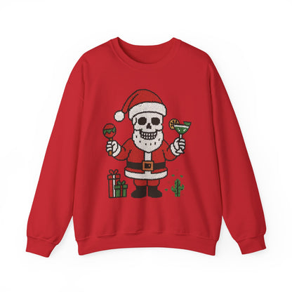 Funny Santa Skull Christmas Men's Sweatshirt, Holiday Margarita Pullover