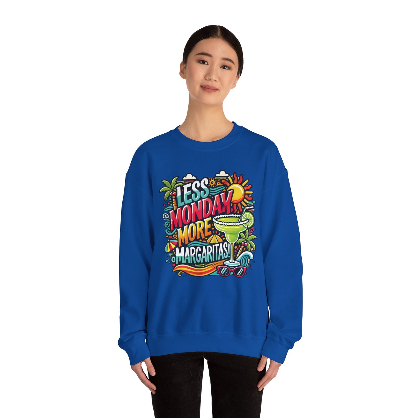 Less Monday More Margaritas Crewneck Sweatshirt, Funny Summer Unisex Beach Vibes Pullover, Fun Unisex Crewneck, Summer Parties Sweatshirt