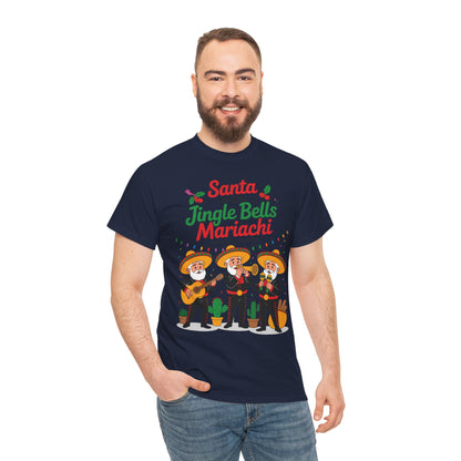 Santa and the Jingle Bells Mariachi, Funny Mexican Christmas T-Shirt, Latin Fiesta Holiday Tee, Navidad Humor Shirt