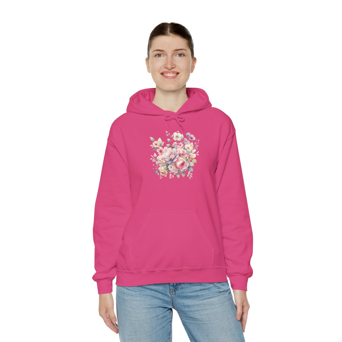 Floral Comfort Hoodie, Cozy Sweatshirt for Women, Spring Fashion, Gift for Her, Casual Everyday Wear, Soft Pastel Flower Print Sweatshirt