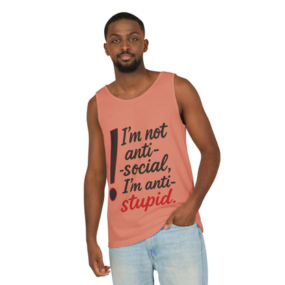 Snarky Anti-Social Mens Tank Top, Funny Summer Apparel, Mens Gift, Beachwear, Humorous Mens Tee, Graphic Tee for Introverts & Thinkers