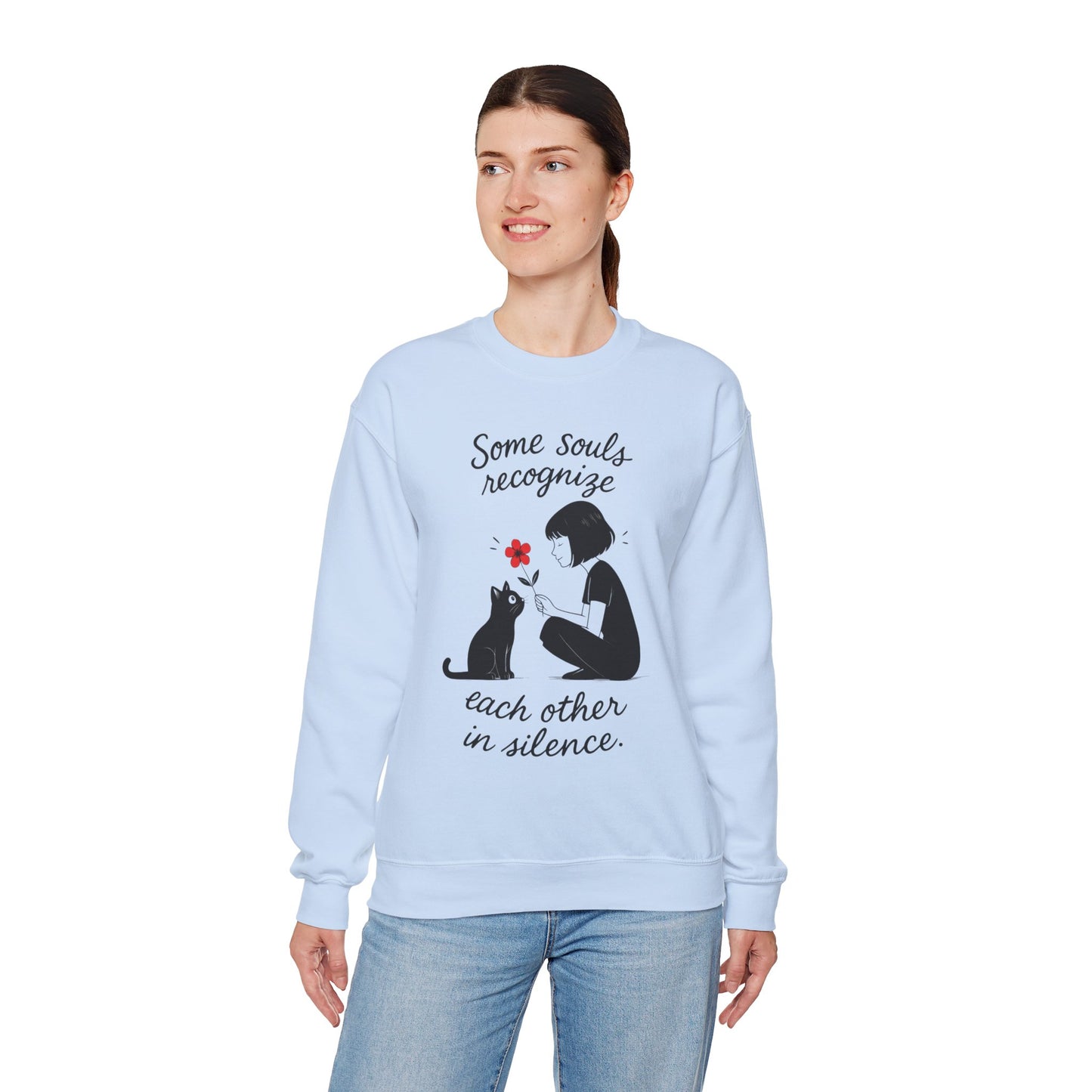 Soulful Cat and Human Crewneck Sweatshirt, Cozy Gift for Cat Lovers, Womens Sweatshirt, Animal Lover Apparel, Thoughtful Gift Idea