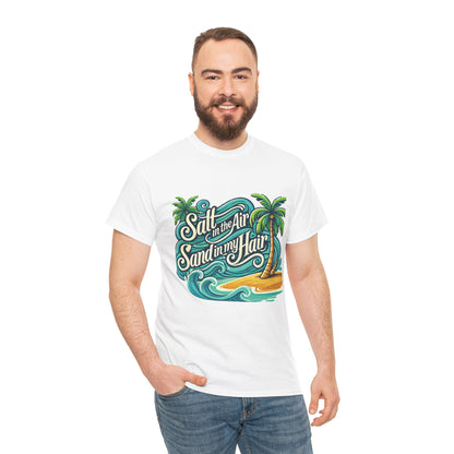Salt in the Air Sand in My Hair Shirt, Beach Summer Vibes Graphic T-Shirt, Tropical Ocean Palm Design, Ocean-Themed Shirt, Gift Beach Lovers