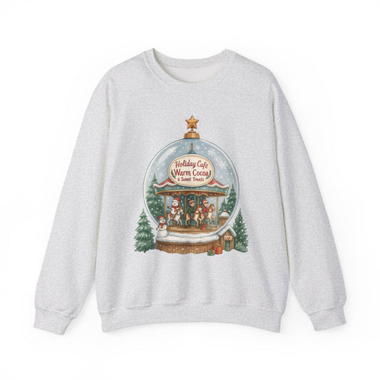 Holiday Café Christmas Sweatshirt, Warm Cocoa Snow Globe Pullover