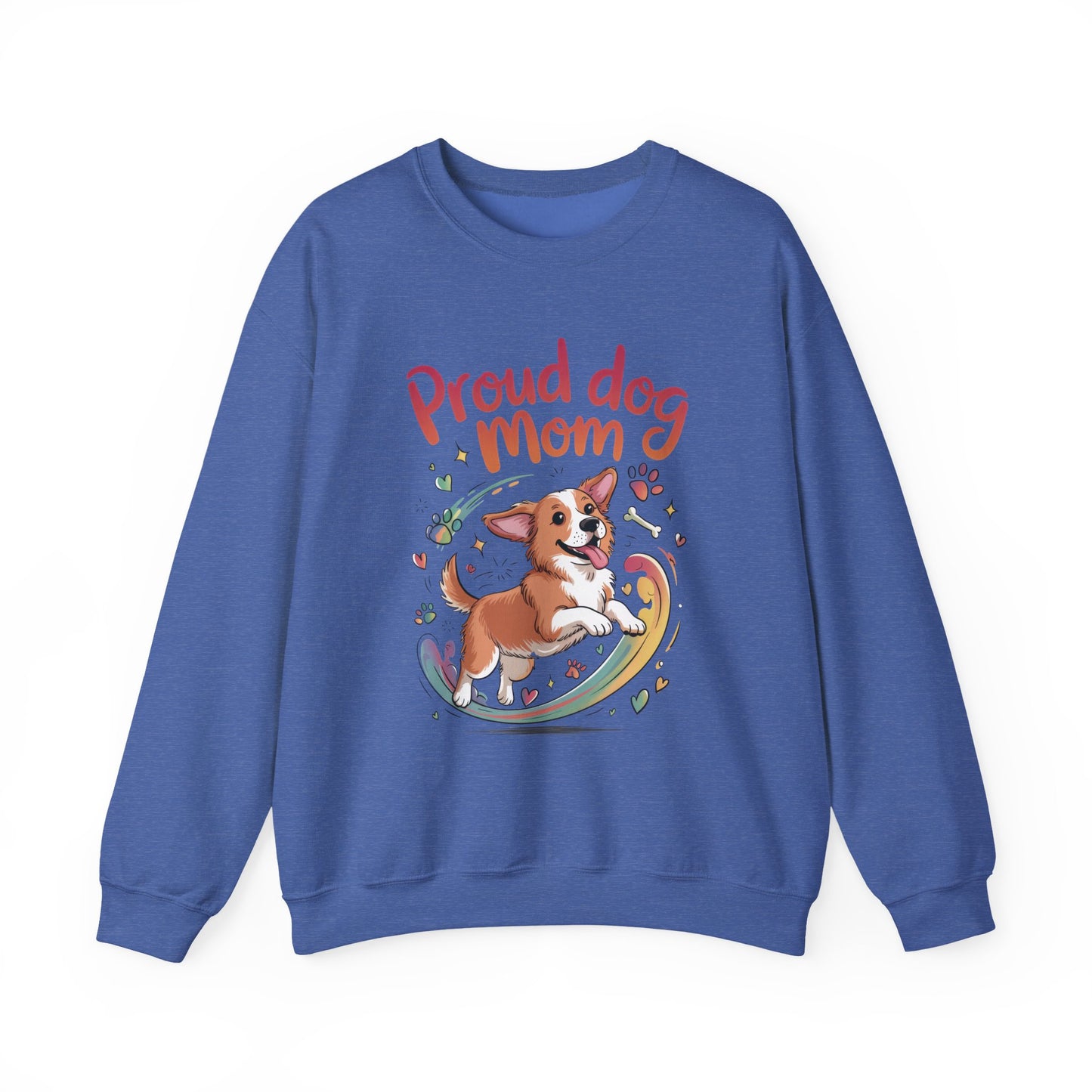 Proud Dog Mom Crewneck Sweatshirt, Pet Lover Gift, Dog Mom Apparel, Animal Lover Clothing, Gift for Dog Moms, Puppy Paw Rainbow Print