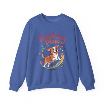 Proud Dog Mom Crewneck Sweatshirt, Pet Lover Gift, Dog Mom Apparel, Animal Lover Clothing, Gift for Dog Moms, Puppy Paw Rainbow Print