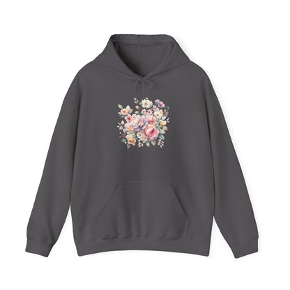 Floral Comfort Hoodie, Cozy Sweatshirt for Women, Spring Fashion, Gift for Her, Casual Everyday Wear, Soft Pastel Flower Print Sweatshirt