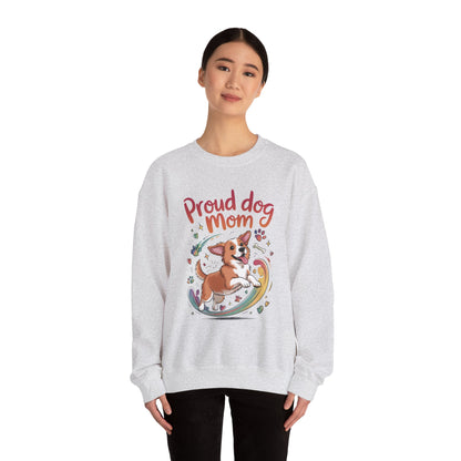 Proud Dog Mom Crewneck Sweatshirt, Pet Lover Gift, Dog Mom Apparel, Animal Lover Clothing, Gift for Dog Moms, Puppy Paw Rainbow Print