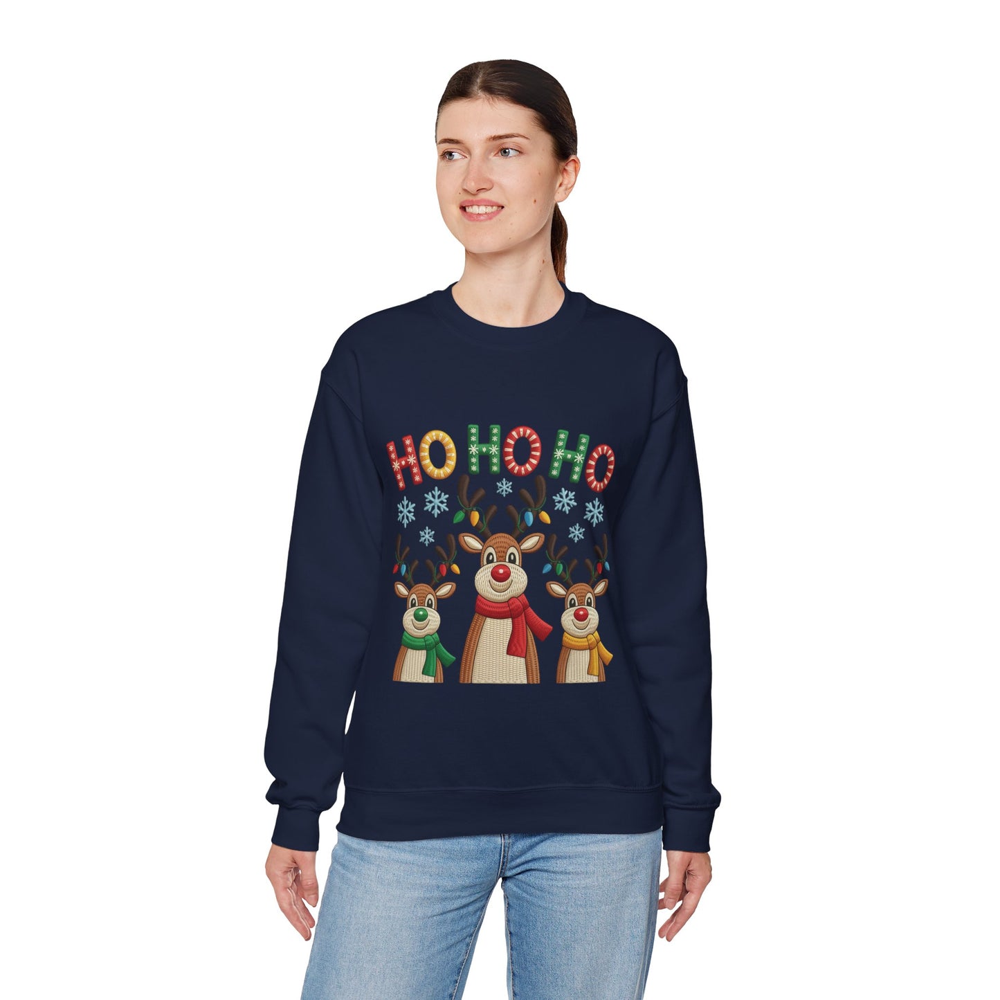 Ho Ho Ho Reindeer Christmas Sweatshirt, Cute Holiday Pullover for Women