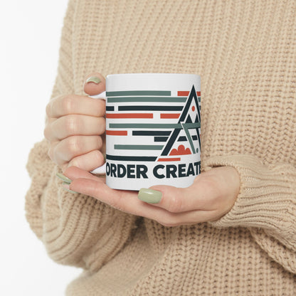 Order Creates Power Coffee Mug, Minimal Geometric Triangle Wraparound Cup, Scandinavian Modern Gift for Men, Ceramic Mug, (11oz, 15oz)