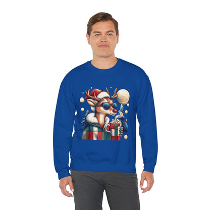 Cool Reindeer Christmas Sweatshirt, Funny Holiday Pullover for Men, Men's Heavy Blend™ Crewneck Sweatshirt