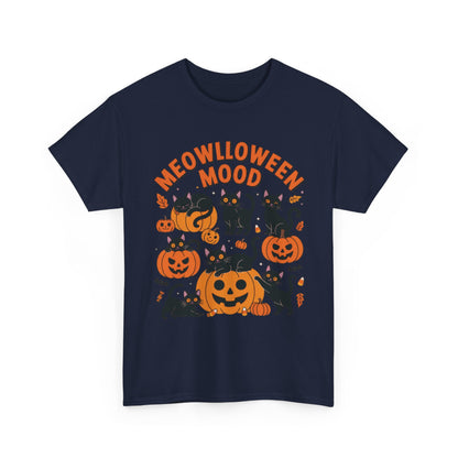 Meowlloween Mood Cat Shirt for Women, Cute Black Cat and Pumpkin Halloween Tee, Cozy Fall Kawaii Spooky Graphic Top, Cat Lover Gift